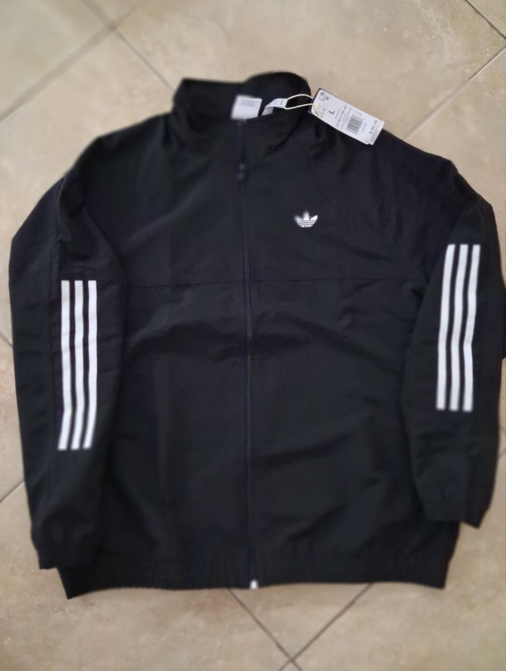 adidas Black Lightweight Track Jacket with White Three-Stripes